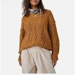 Free People Isla Cable Stitch Tunic Sweater Spice Cake Oversized Size S